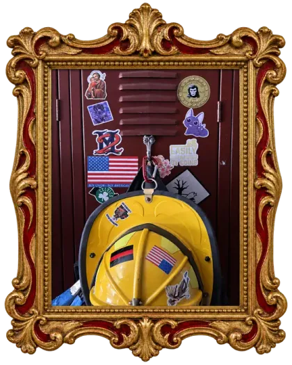 Kevin the Fireman's locker at the Warren fire station.