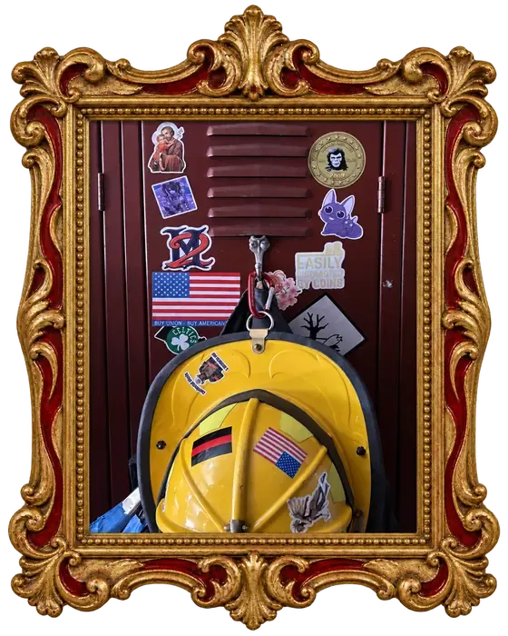 Kevin the Fireman's locker at the Warren fire station.